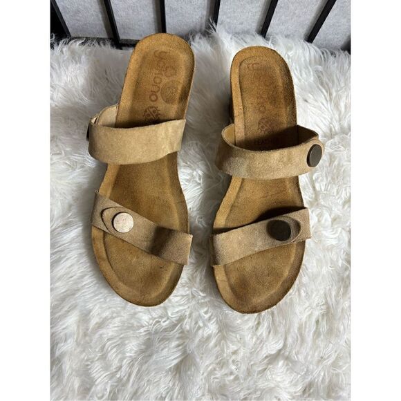 Yokono Tan Strap Leather Wedge Sandals - Picture 1 of 7